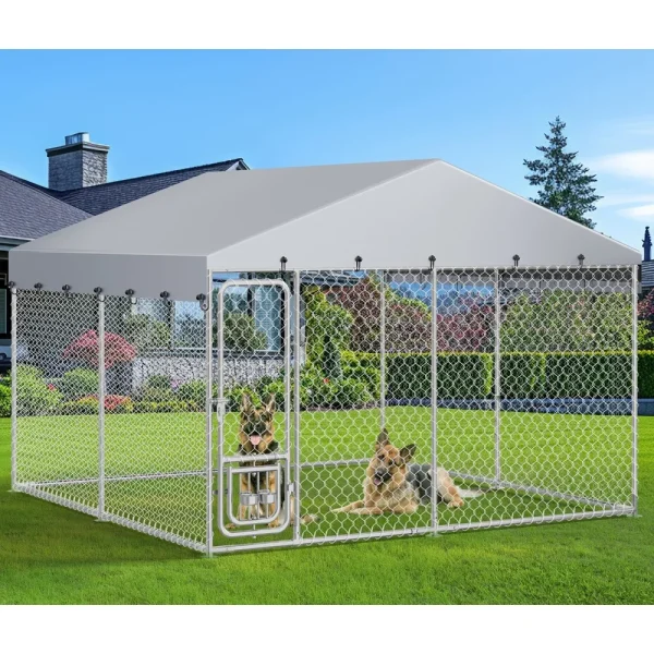10'x10'Large Outdoor Dog Kennel with Rotating Feeder Bowls