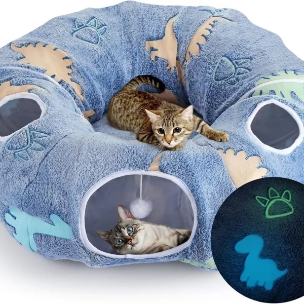 Maxetodo Foldable Cat Tunnel with Washable Bed