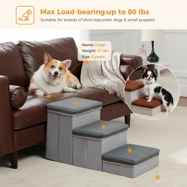 3-Tier Dog Stairs Foldable Pet Stair with Storage Box